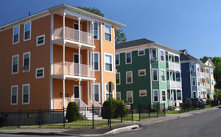 Row of triple-decker houses