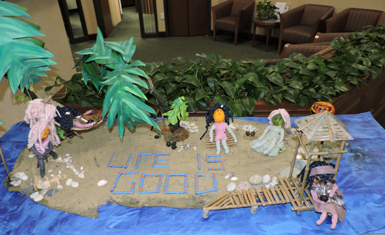 Pumpkins decorated with beach theme