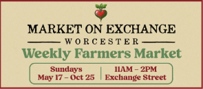 Market on Exchange poster listing the days and times of the weekly farmers market