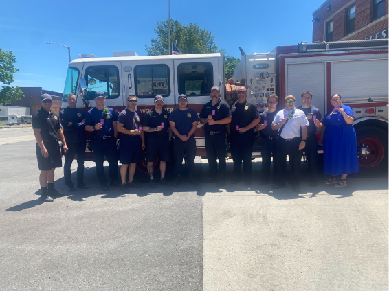UniBank employees with Worcester fire station crew
