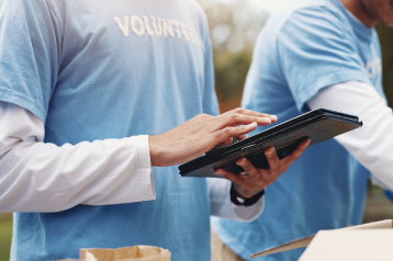 Volunteer using an ipad