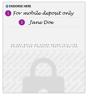 Mobile deposit check endorsement example