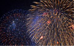 Multi-colored fireworks in the night sky