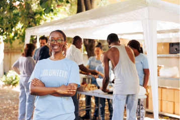 Volunteer group serving food